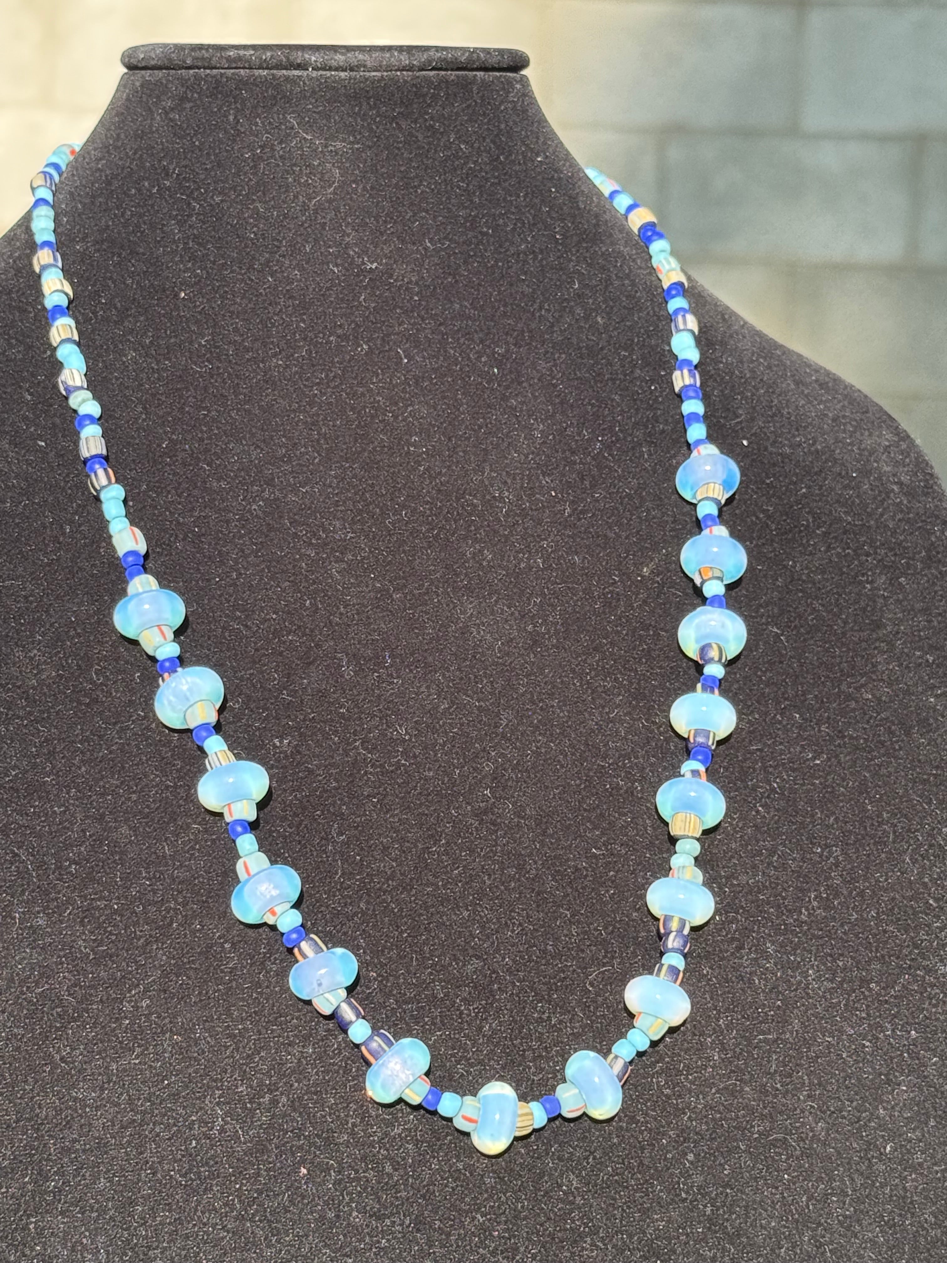 Opalite Bead Necklace in Blue