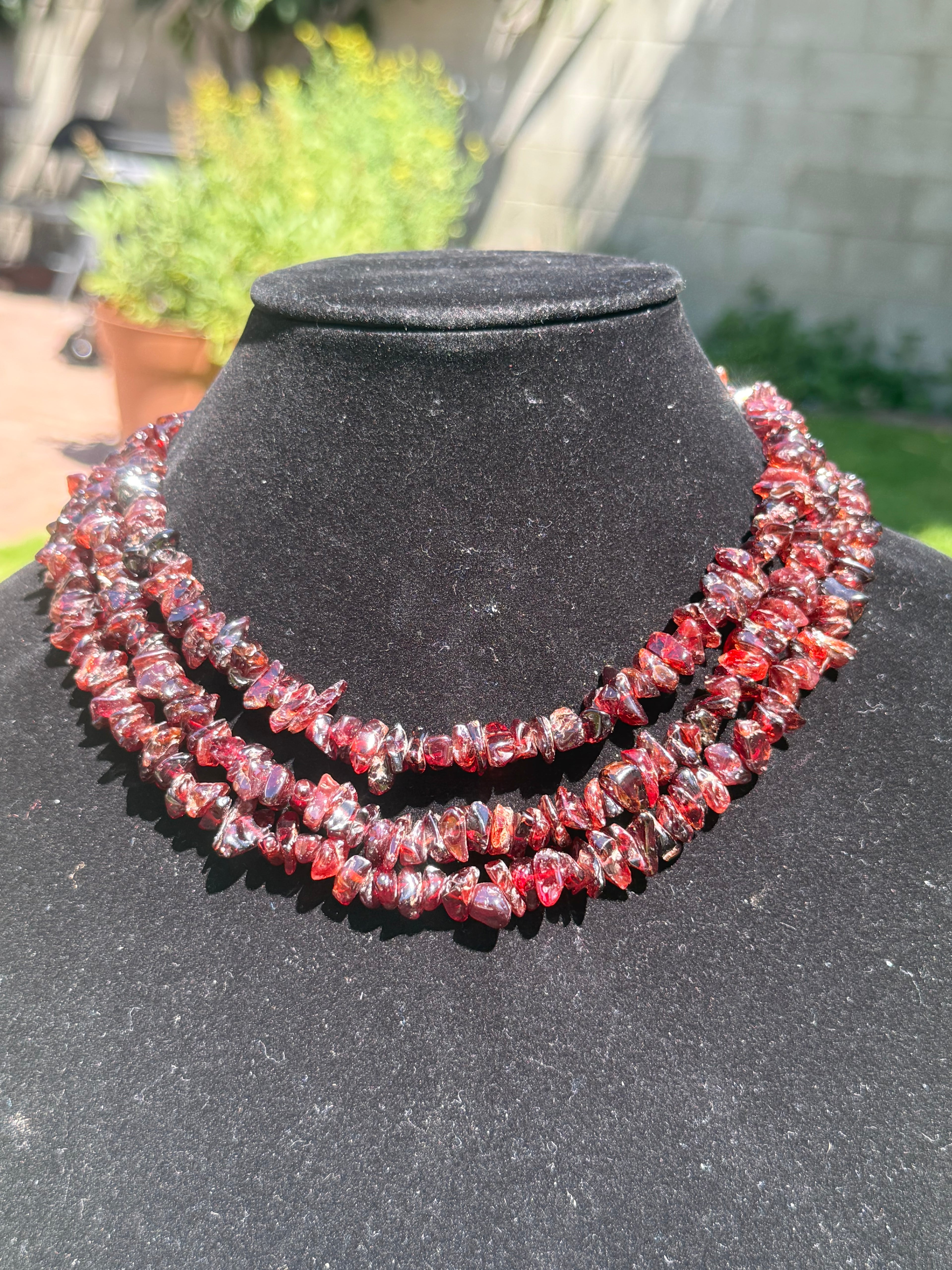 Burgundy Polished Glass Chips - Necklace